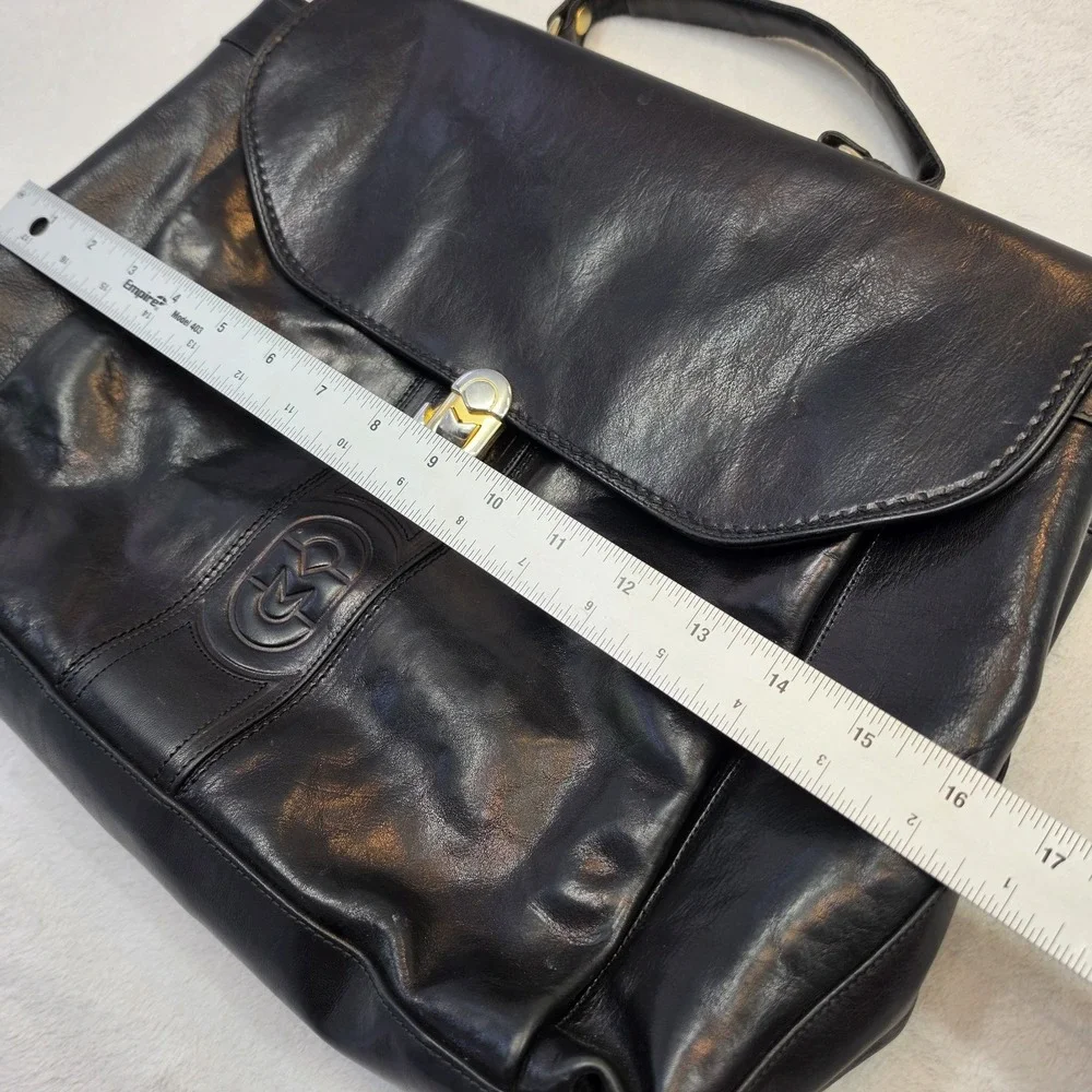 Vintage Mariano Orlandi Black Genuine Leather Satchel Top Handle Bag Italy VTG
